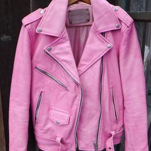 Pink Genuine Leather Motorcycle Jacket, size Small